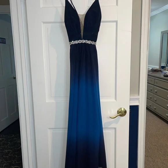 betsy and adam blue evening dress Long Teal Sweetheart Prom Dress with Cowl Neck Green / 12 main image 0
